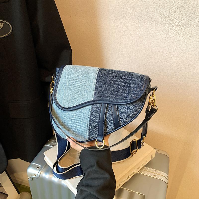 Bag women's bag new fashion often shoulder bag trendy texture messenger bag niche contrasting color splicing saddle bag