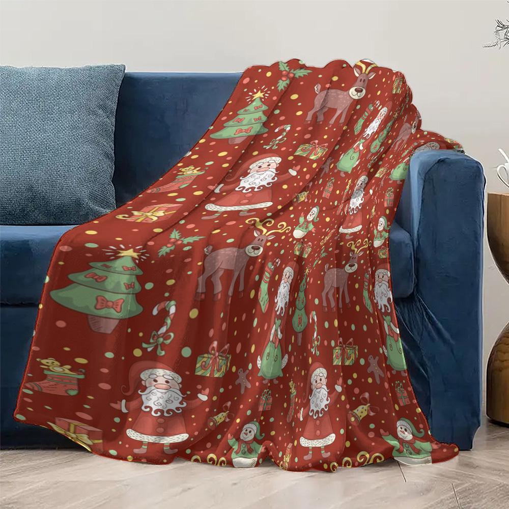 Cozy Christmas Throw Blanket Festive Holiday Decor Reindeer Santa Claus Soft Warm Bedspread Gift Idea Home Decor Holiday Season