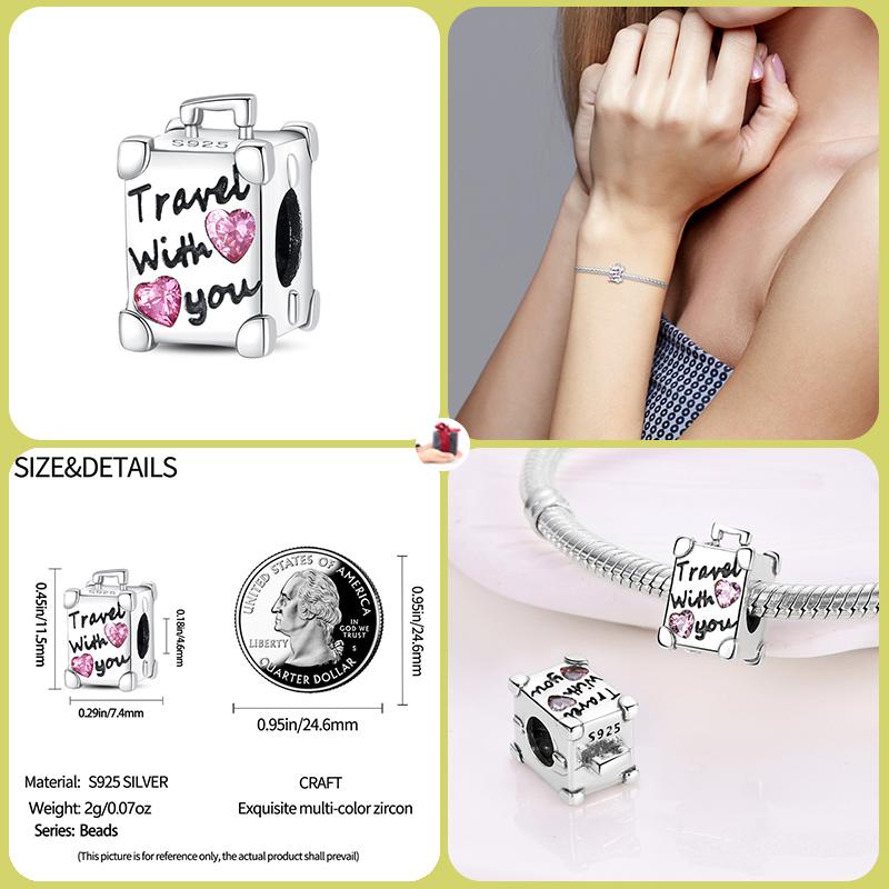 925 Silver Globe Airplane Charm Beads For DIY Bracelet Making Ladies Jewelry 3mm Original Design