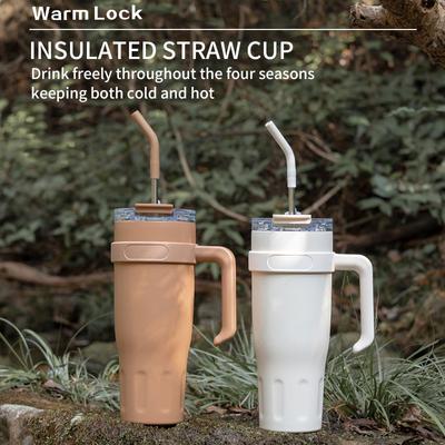 40 Oz 304 Stainless Steel Insulated Water Bottle,Thermal Coffee Car Cup, Cold Hot Mugs Vacuum Flask With Handle Straw,For Sport