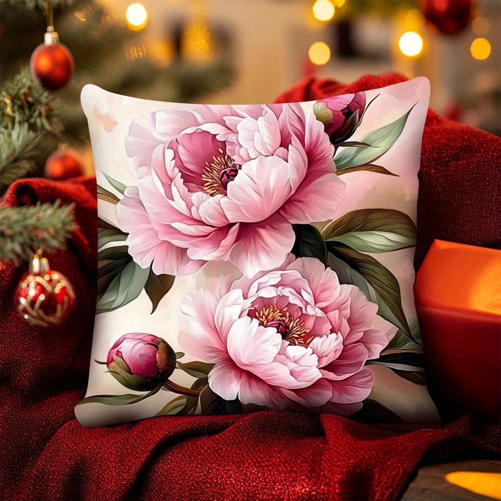 1 Stück Kissenbezug im Aquarellstil mit pinker Pfingstrosen-Aufdruck, geeignet für Sofa, Schlafzimmer, Wohnzimmer, Ein heilendes Geschenk für Blumenliebhaber