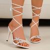 Lace-up Shoes High Heels Women's Shoes Strapless Shoes with Rhinestones and Thin Heels Flip-flops
