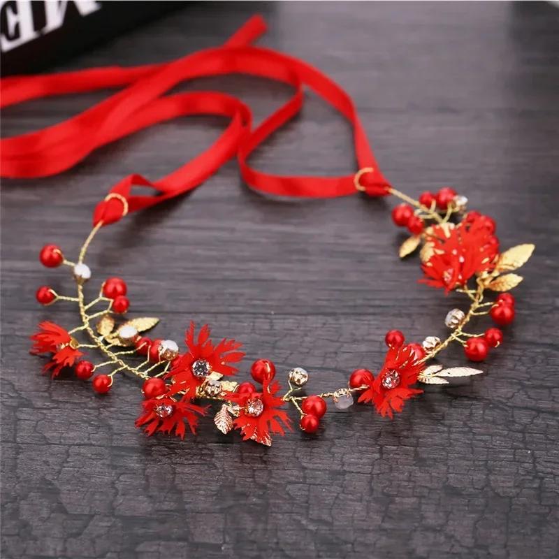Soft Chain Hair Band Fairy Headdress Wedding  Accessories Chinese Style Bride's Hair Accessories Fabric Flower Pearl