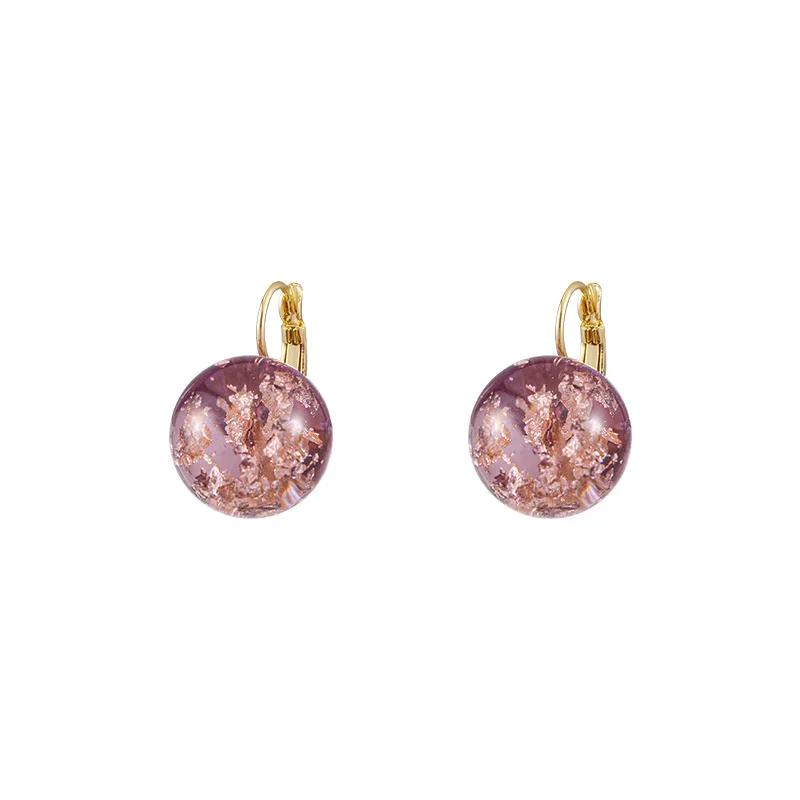 High-end Purple Golden Foil Crystal Ball Earrings For Women Fashionable Personalized Daily Accessory Party Jewelry Birthday Gift