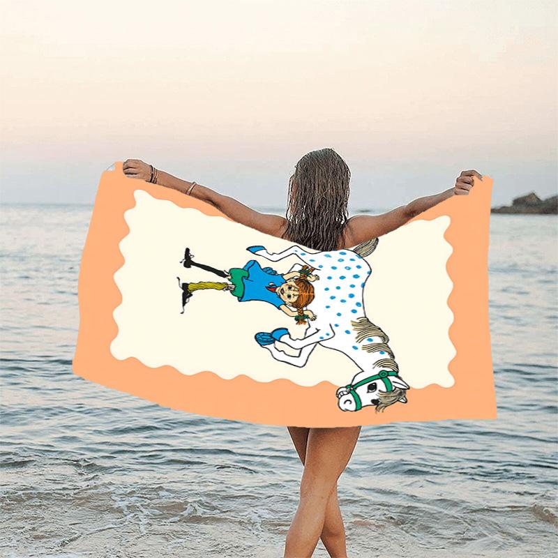 1pc Pippi Longstocking1 Beach Towel, Beach and Seaside Swimming Pool Equipment, Fashion Pattern, Rectangular, Travel Essentials
