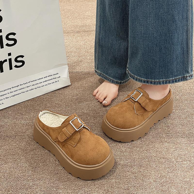 Thick-bottomed bag head half slippers, women wear a pedal to increase the height, summer and autumn new models with skirts, cool slippers