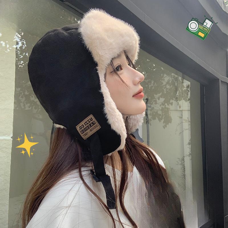Women's Hats with Velvet Thickened Heating Electric Bike Outdoor Cycling Ear Protection Windproof Cold Northeast Lei Feng Hat Men