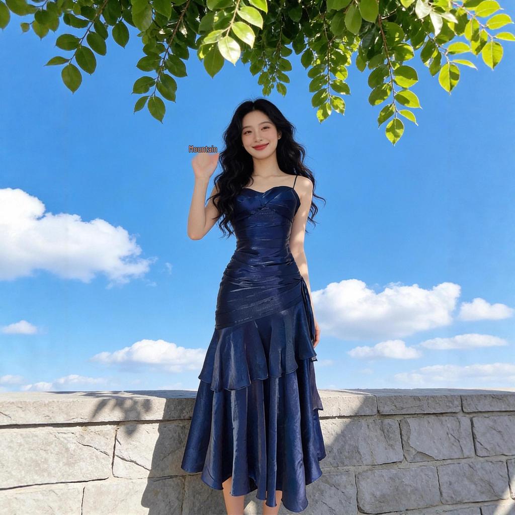 Seaside Flowy Tiered Ruffle Beach Dress - French Fairy Style Camisole Maxi