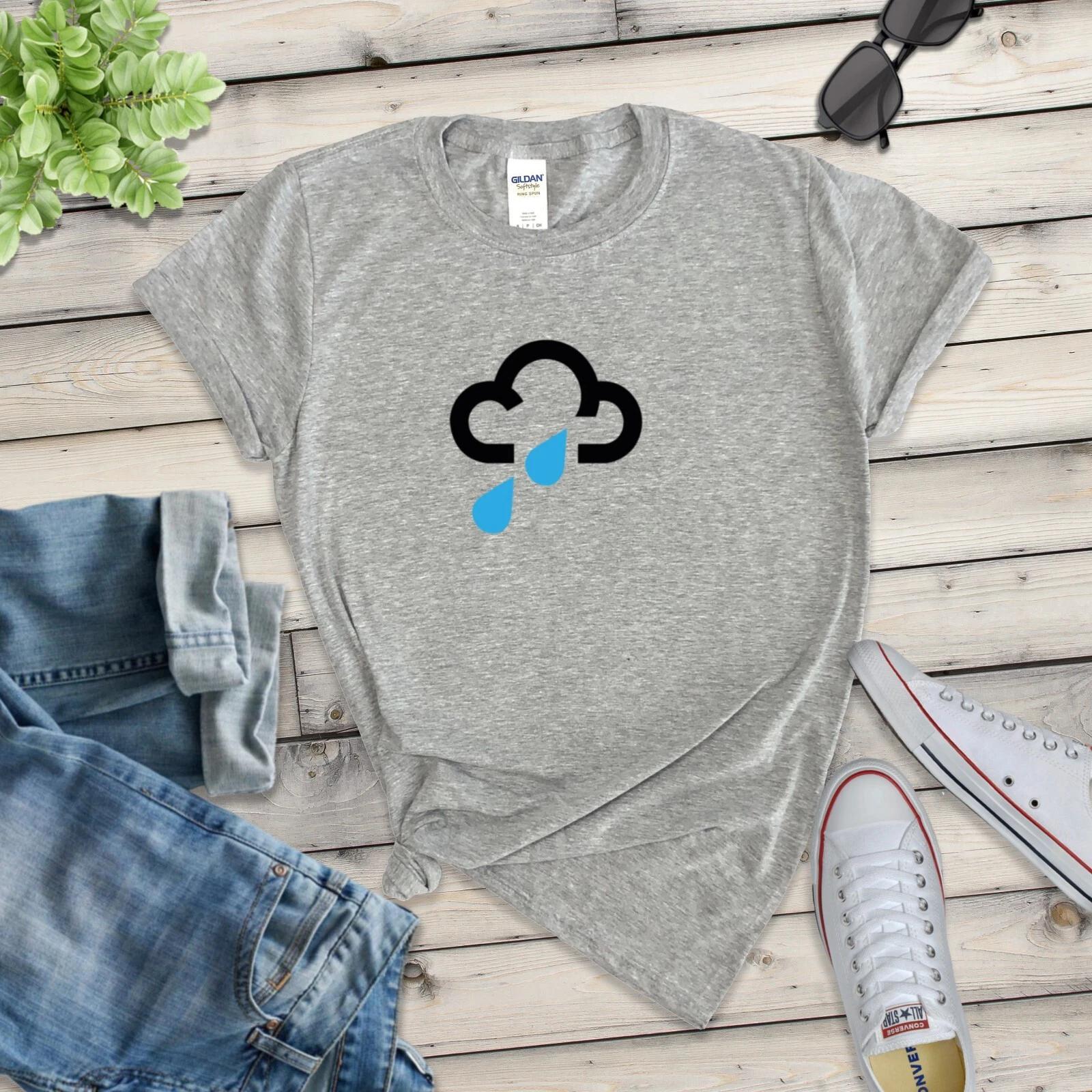 WEATHER SYMBOL RAINY CLOUDY LADIES FITTED T-Shirt (cloud rain gift emo emoji her L