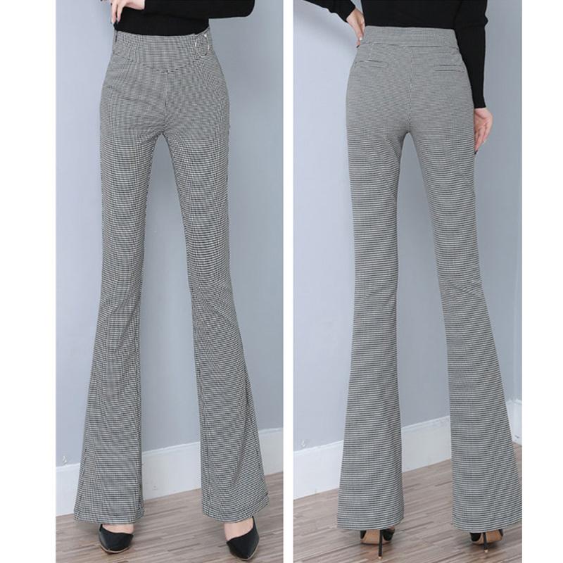 Micro Flare Pants Plaid High Waist Drape Pattern Full Print Trousers Spring New Thin Casual Houndstooth Women Pants Chic Vintage