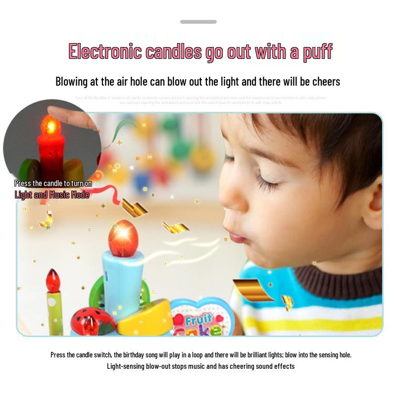 Light-Up Musical Birthday Cake Toy: Three-Tier with Fruit Cutting Fun for Girls