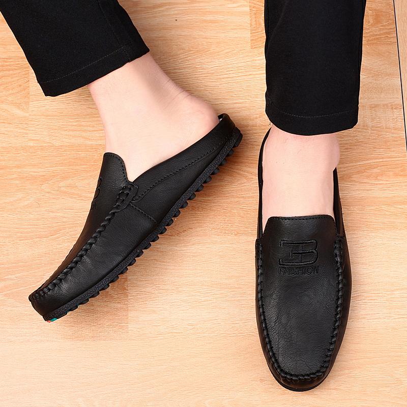 Summer Half Shoes for Men Mules Designer Male Slides Leather Semi-Drag Casual Shoes Backless Loafers Slippers Male Driving Shoes