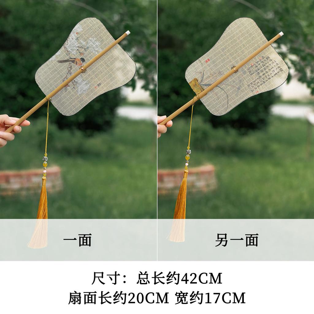 Vintage Folding Bamboo Fan Handmade Non Heritage Song Style Tassel Waist Fan Portable Dance Fan