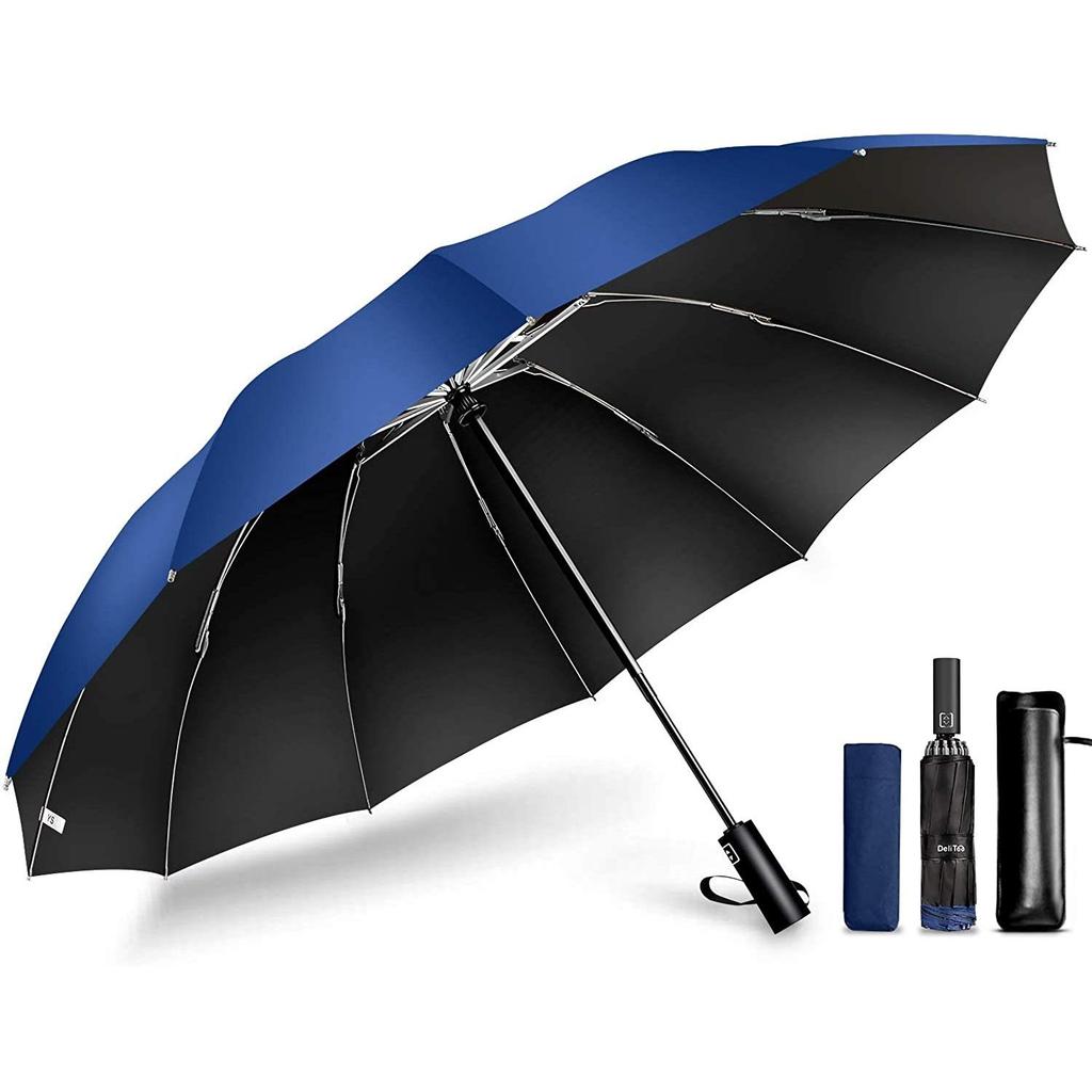 Folding Umbrella with Automatic Reverse Folding Light Heat UV Rain or Perfect for Rainy and Heavy Includes Storage Pouch Extra-Large 12-Rib One-Touch