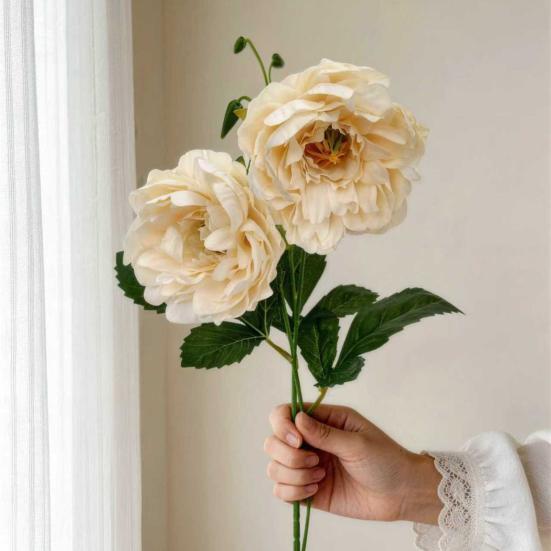 2 Cabezas Flores Artificiales de Peonías Ramas de Peonía Falsas de Seda con Tallo para Ramo de Novia DIY Centros de Mesa de Boda Arreglos Florales