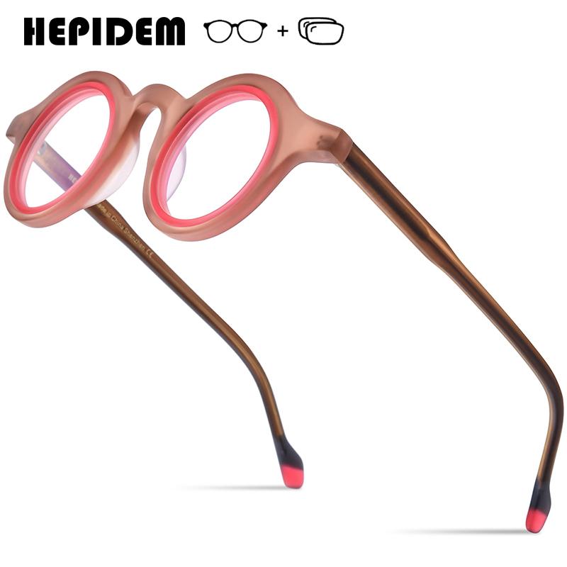 HEPIDEM Progressive Prescription Glasses Anti-Blue Photochromic Myopia Optical Lenses Eyewear Women Acetate Round Eyeglasses 267