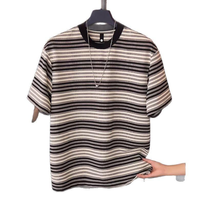 Striped Short Sleeve Men'S T-Shirt Crew Neck Light Luxury Versatile Half Sleeve Men'S Trend Fashion Loose Casual T-Shirt