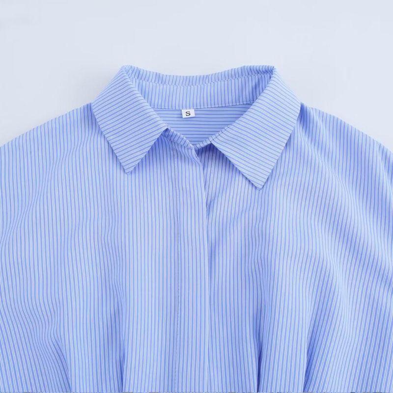 Kaslead New Arrival Women's Clothing Fashion Style Fashion Minimalist Stripes with Belt Long Sleeves Dress