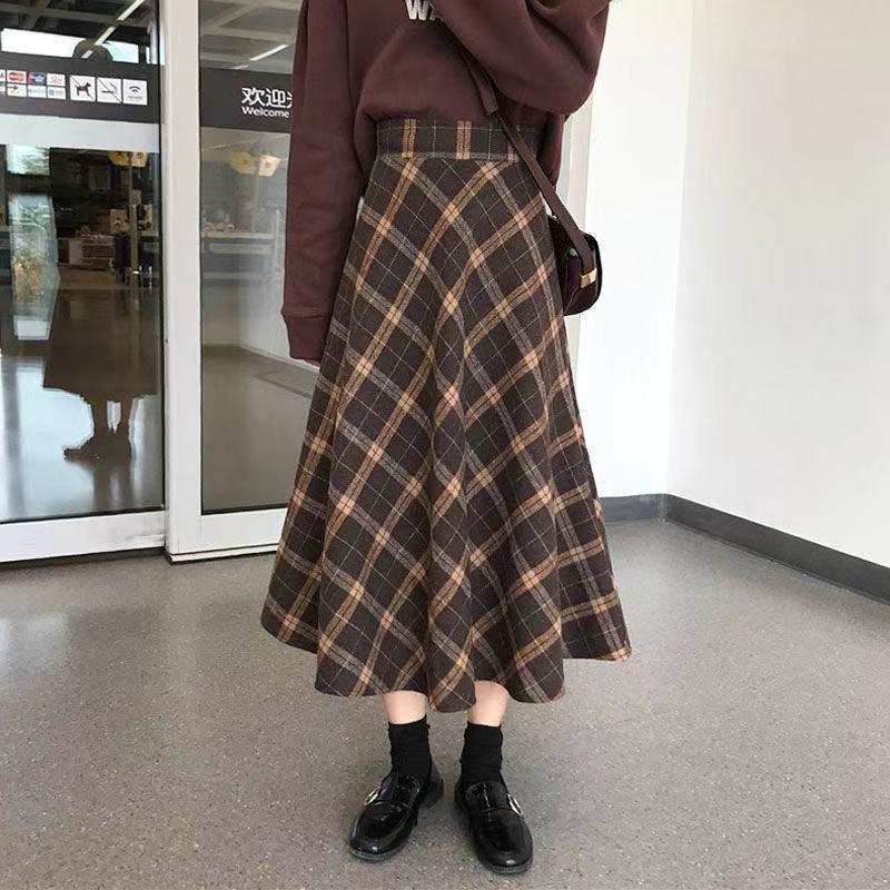 Lässiger karierter Rock mit hoher Taille für Damen im Herbst