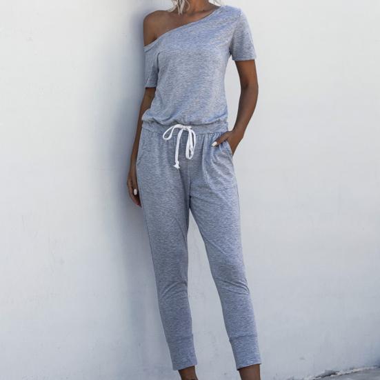 Frauen Strampler Einfarbig Enge Taille 4 Farben Damen Schräge Schulter Overall zum Einkaufen