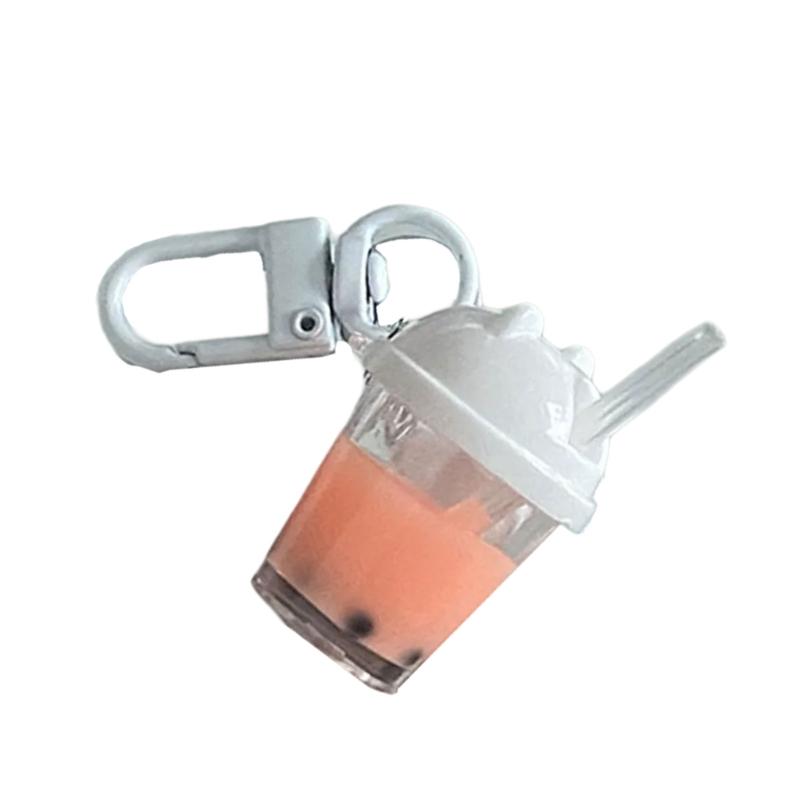 Bubble Tea Keychain Pendant Resin Cup Bag Charm with Split Keyring and Spring Clasp for Keys, Small Bags, and Zipper Pull