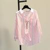 Women's Turn Down Collar Long Sleeve Striped Cotton Loose Casual Button Down Shirt