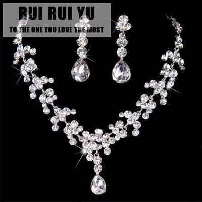 RUI RUI YU 2pcs/set Women Elegant Wedding Diamond Bridal Dress Accessories Necklace Earrings Jewelry Set
