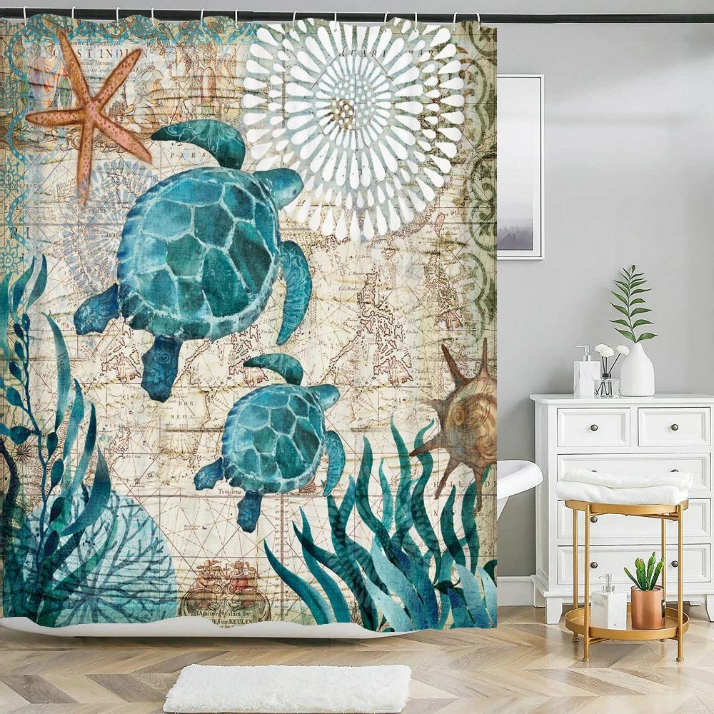 Octopus Seas Shower Curtains Bath Curtain 180*180cm Waterproof Bathroom Home Decor Washable Fabric Bathroom Screen With 12 Hoo
