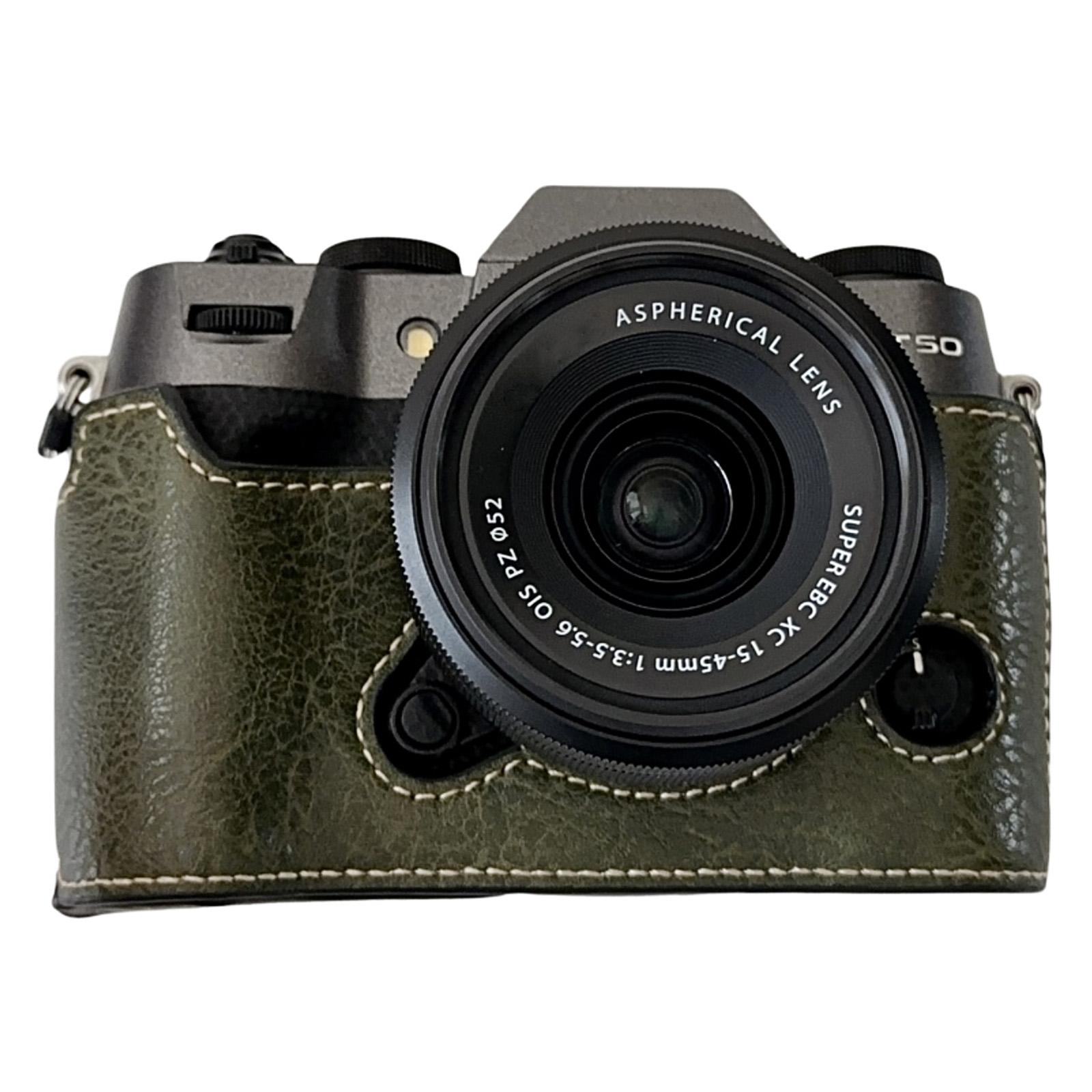 For Fujifilm X-T50 Buffalo Texture PU Leather Bottom Case Half Body Camera Cover with Battery Opening A