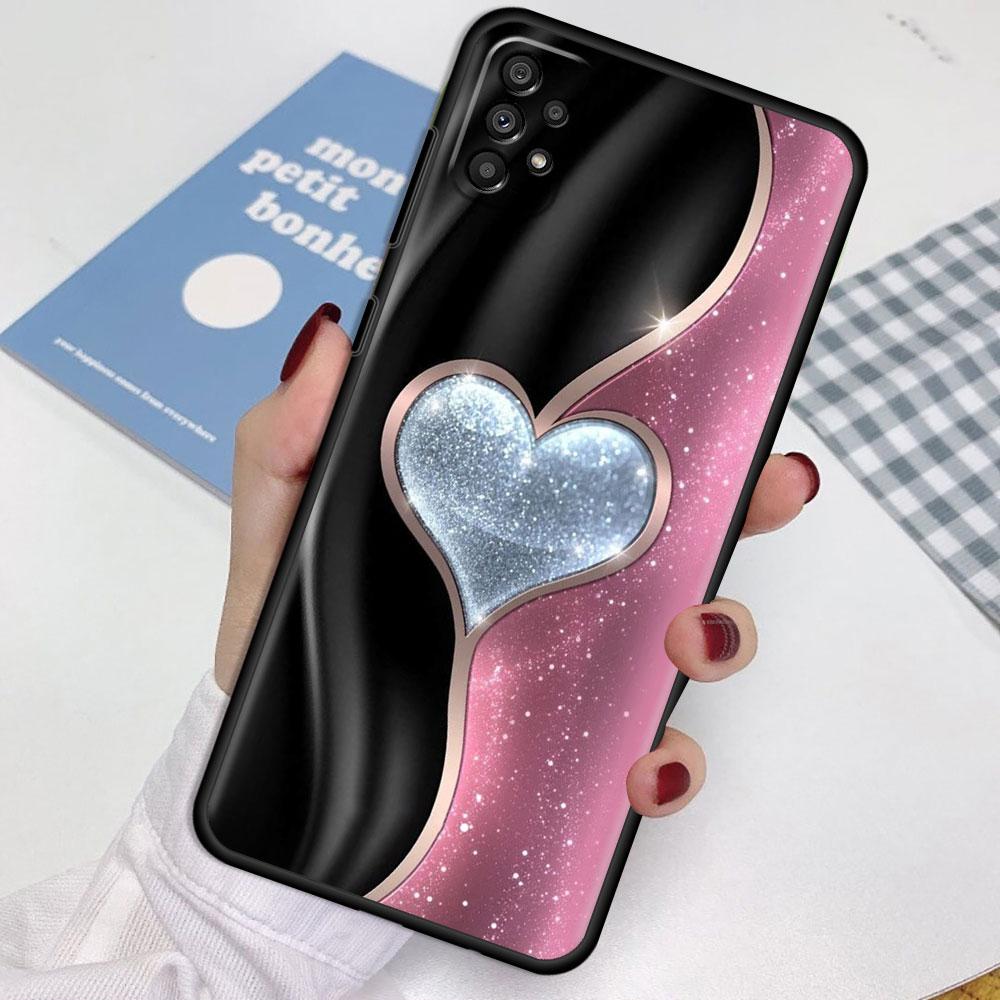 Case For Samsung Galaxy A52 A12 A32 A51 A21s A71 A13 A53 A22 A31 A72 A03 A02s A41 Black Phone Shell Love Bow