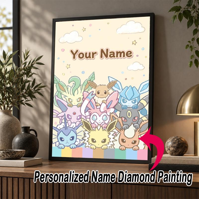 Personalized Eevee Evolutions Diamond Art Custom Name 5D Diamond Painting Full Drill DIY Craft