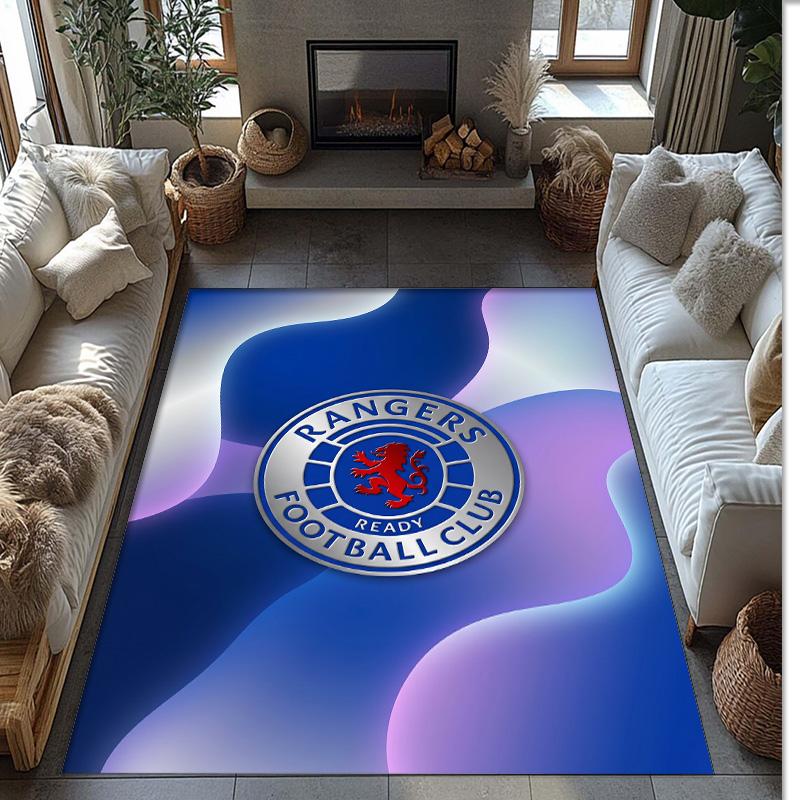 Tappeto Morbido per Area Calcio Rangers FC con Motivo Calcio, Antiscivolo, Tappeto per Pavimento Interno, Tappetino Decorazione Sportiva per Camera da Letto
