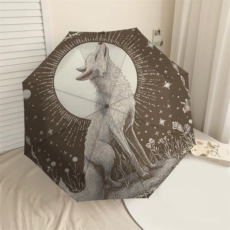 

1PC Wolf Howling Moon Umbrella-8-Rib Reinforced Portable Folding Travel Suitable for All Seasons Outdoor Daily Use Is an Ideal Choice -K0332