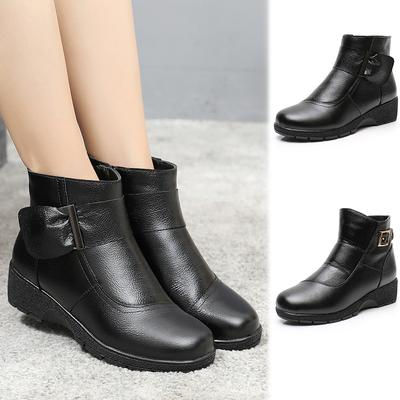 Herbst Winter Echtes Leder Damenstiefel Rutschfeste Lässige Laufschuhe Mutter Wasserdicht Dick Plüsch Warm Schneestiefel