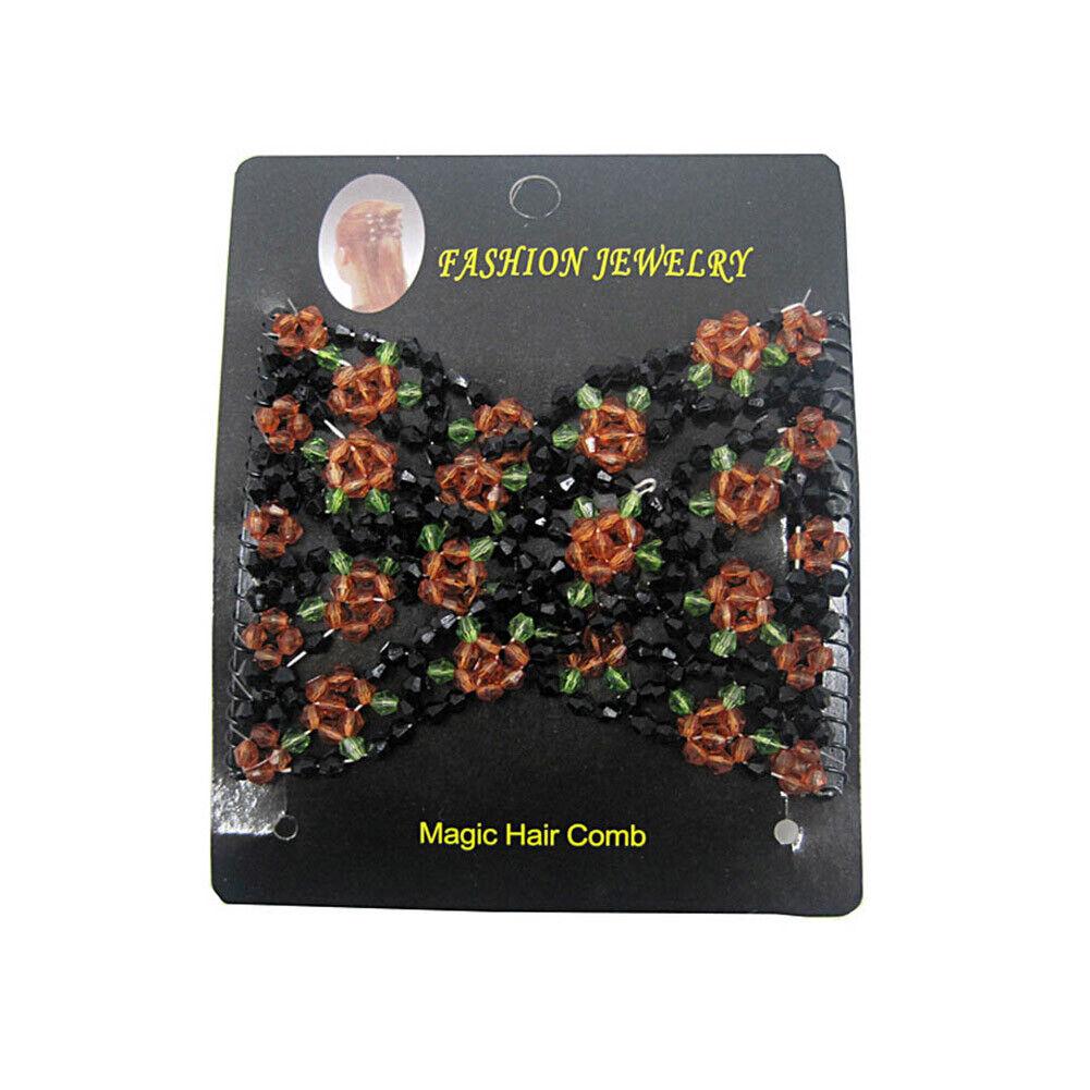 Womens Magic Slide Hair Elastic Double Beads Easy Stretchy Hair Comb Clips Pins