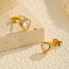 Light Luxury White Zircon Heart-shaped Stud Earrings for Women,Gold Color Stainless Steel Earrings,Trendy Jewelry Gift