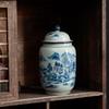 Blue and White Porcelain Storage Jar Classical Tea Box Landscape General Jar with Lid Creative Nut Food Storage Bottle Container