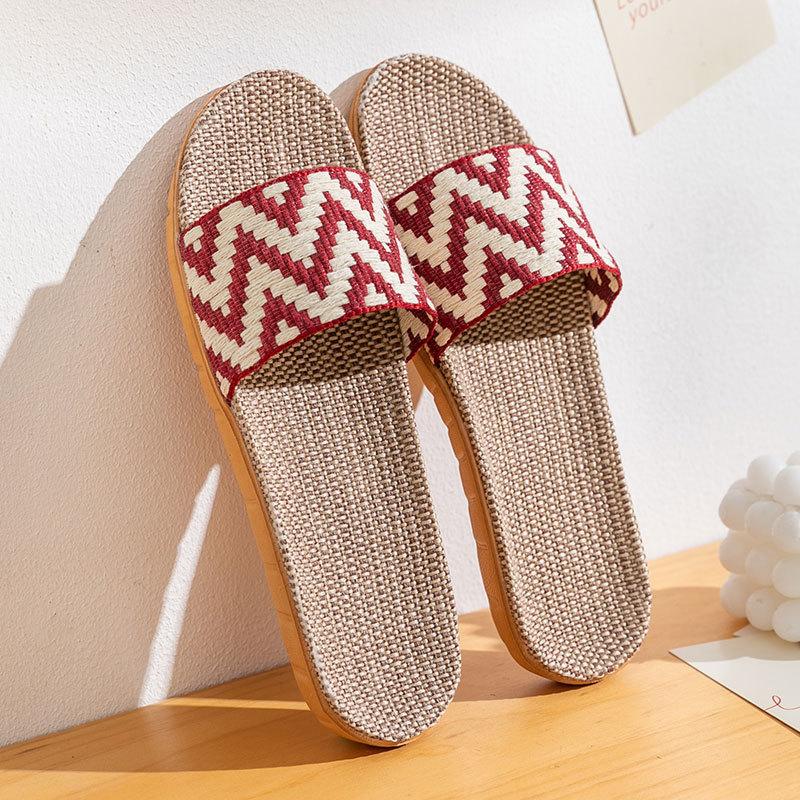 Linen Slippers Household Thick-soled Straw Weaving Men and Women Summer Cool Slippers Home Indoor Non-slip and Non-smelly Feet