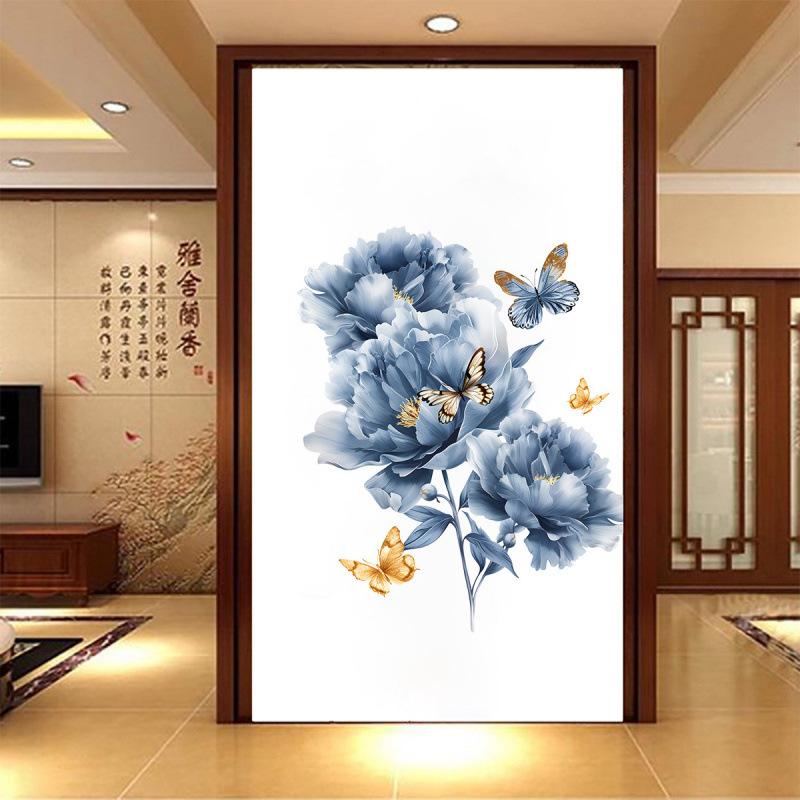 Kreative Blaue Blume Schmetterling Wandaufkleber Selbstklebend Abnehmbar Heimdekor für Wohnzimmer Schlafzimmer Eingang