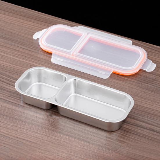 2Pcs Stainless Steel Snack Containers Leak-proof Sauce Box 700ml Divided Snack Food Containers 2/3 Compartment Condiment Box with Lids for Kids Adults