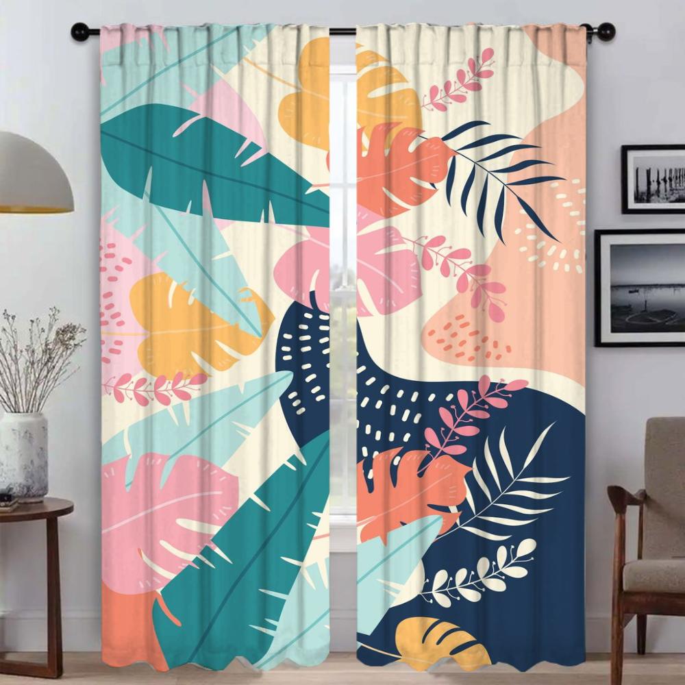

Домашний интерьер Шторы для гостиной Листья и цветы Оттенки затемняющие шторы Разделитель Тюль для спальни Украшение на Хэллоуин W50xH70cmx2pcs-CL