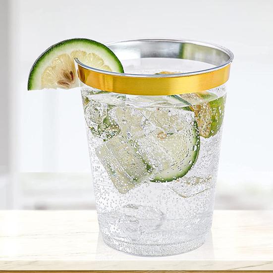 25Pcs Juice Cup Transparent Large Capacity Plastic Rimmed Disposable Water Glass Party Accessories