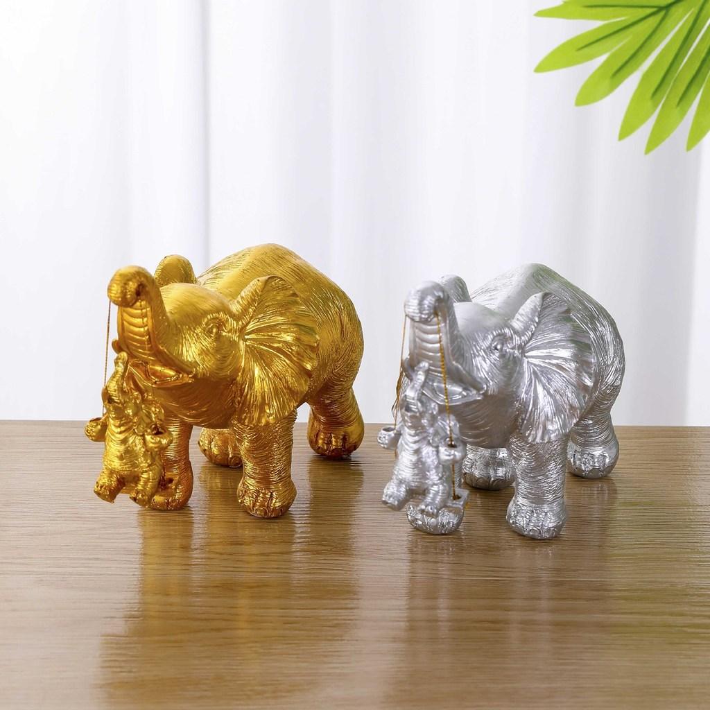 Resin Elephant Craft Figurine With Gold And Silver Finish For Wedding Gifts