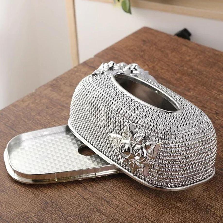 1 ks Kreativní krabička na kapesníky v evropském stylu s reliéfem růží, kreativní lehký luxusní styl, domácí stolní dekorace, úložný box