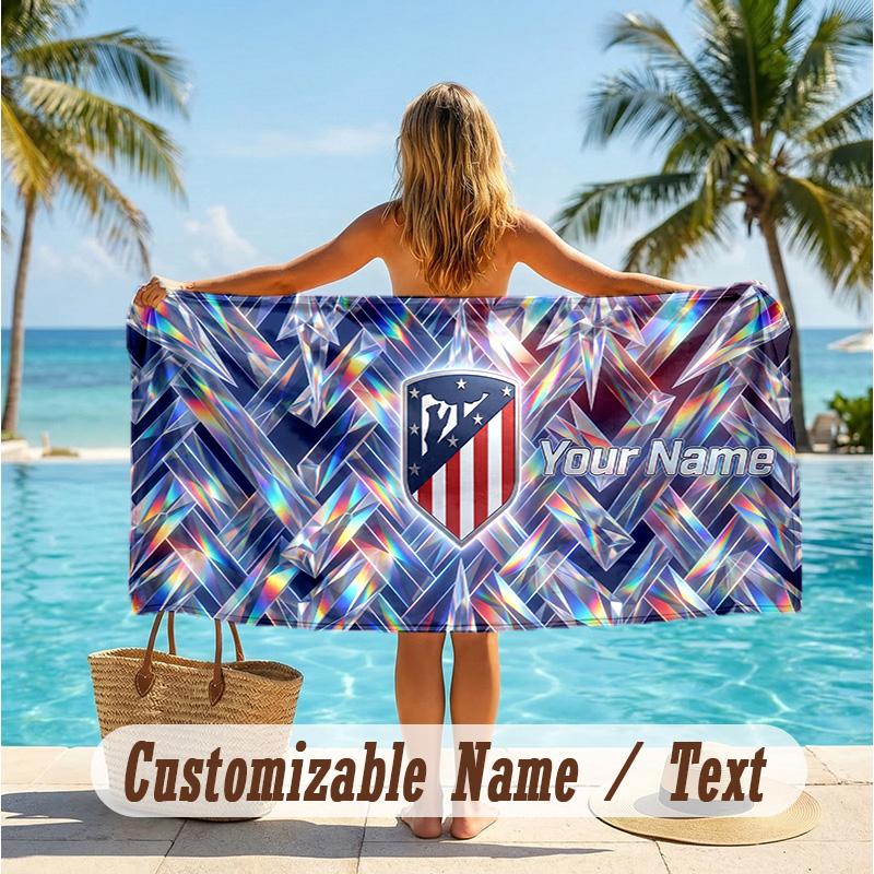 Custom Text Beach Towel, Soft Absorbent Swimming Multi-use TowelAtletico Madrid FC