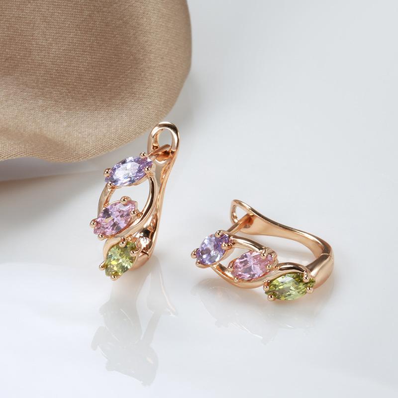 Exquisite Colorful Synthetic Zircon Hoop Earrings for Women Elegant Jewelry Accessories Fit Daily Wearing Banquet Gifts
