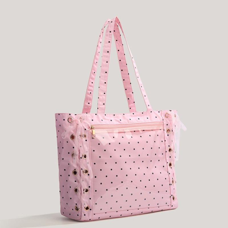 Large-capacity Tote Bag with Bow Tie, Stylish Handbag with Transparent Shoulder Strap
