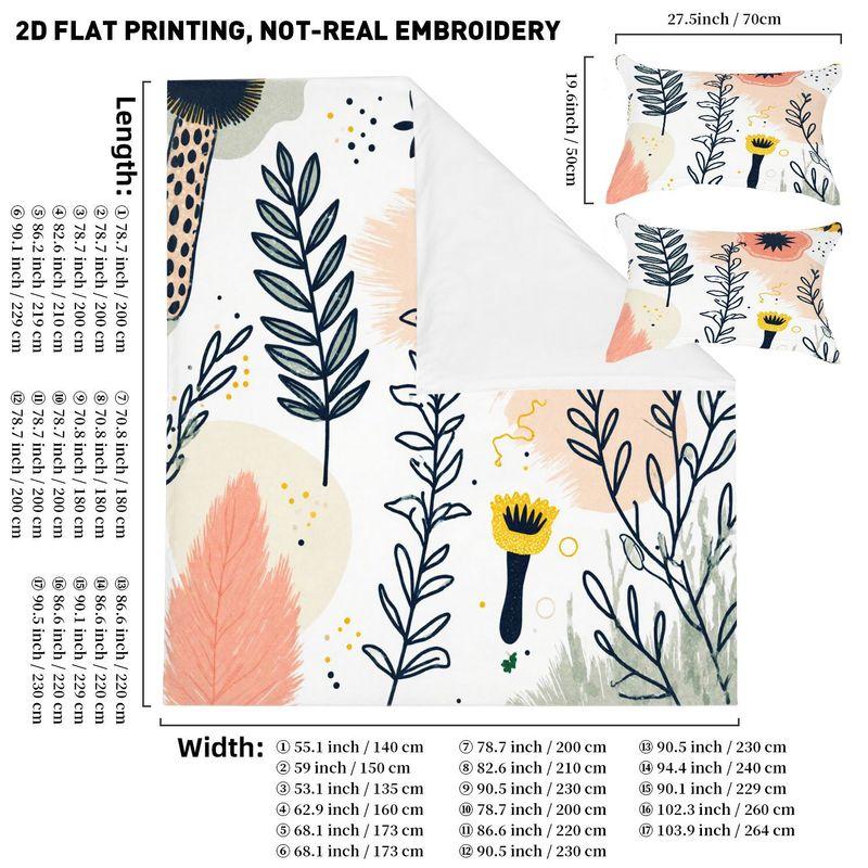 3Pc Bedding Pillowcase Quilt Cover Set White Background Flat Plant 2D Digital Printing Suitable For Bedroom Dormitory Decoration