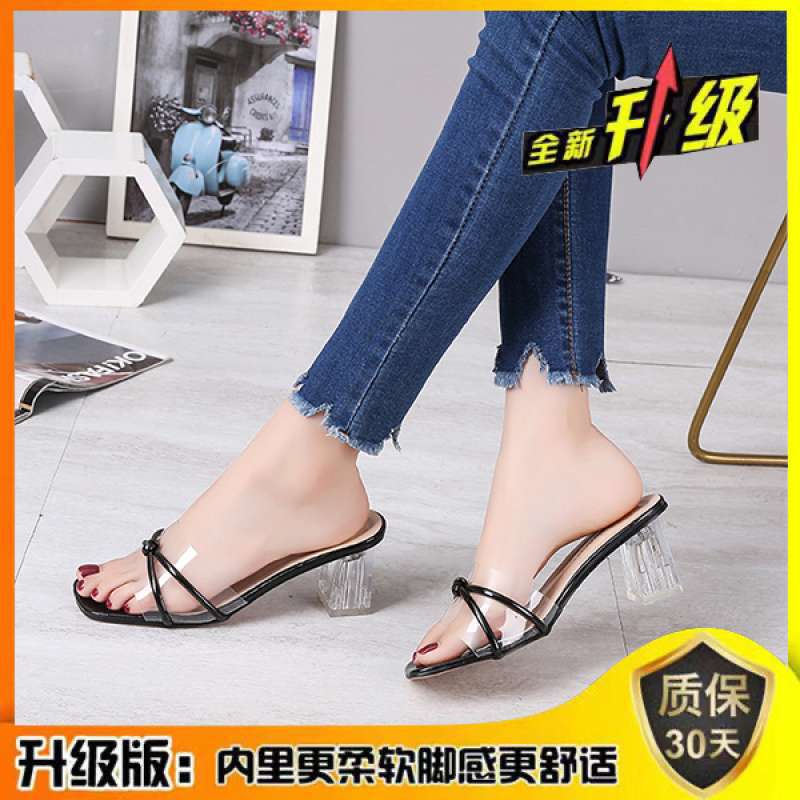 Sandals women's summer 2025 new model, fashionable and versatile outer wear, high-heeled sandals thick-heeled transparent crystal and women's s