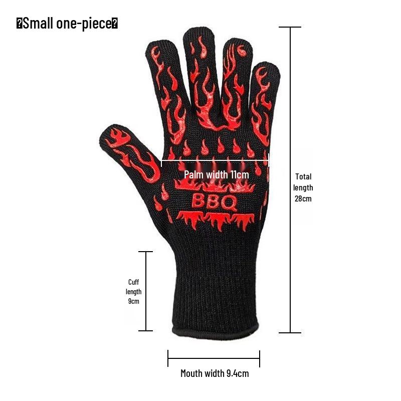 500-800° High-Temperature Resistant Aramid BBQ Gloves - Anti-Scald, Heat Insulation, Flame Retardant, Fireproof, Silicone Double Layer for Baking.